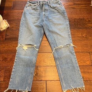 GRLFRND Light Blue Distressed Straight Leg Jeans